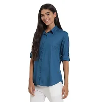 Arbiter Collection Women's Rayon Solid Formal Shirt|Women's Basic Button Down Shirts Roll-Up Full Sleeves Simple Stretch Formal Casual Shirt |-thumb3