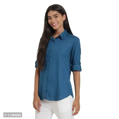 Arbiter Collection Women's Rayon Solid Formal Shirt|Women's Basic Button Down Shirts Roll-Up Full Sleeves Simple Stretch Formal Casual Shirt |-thumb4