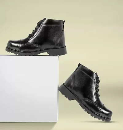 Stylish Black Leather Heeled Boots For Men