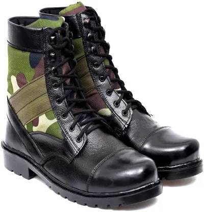Stylish Black Leather Heeled Boots For Men