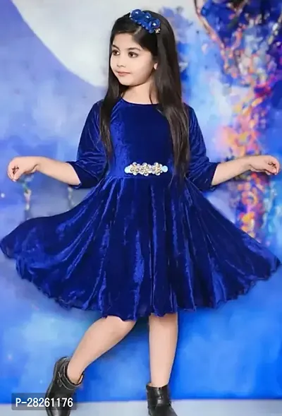 Fabulous Blue Cotton Solid Dress For Girls