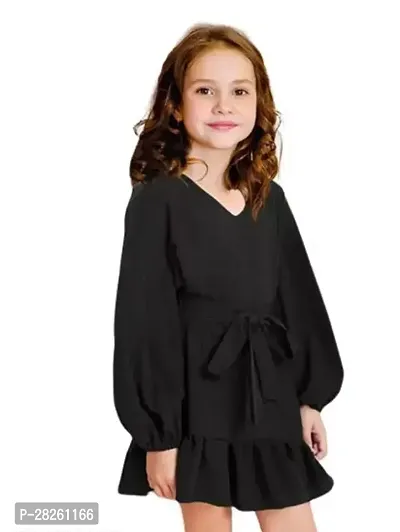 Fabulous Black Cotton Solid Dress For Girls-thumb0