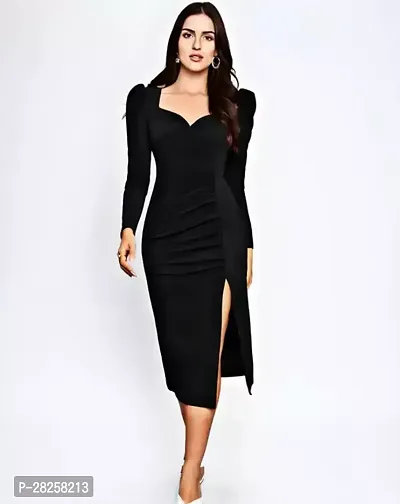 Stylish Black Cotton Solid A-Line Dress For Women-thumb0