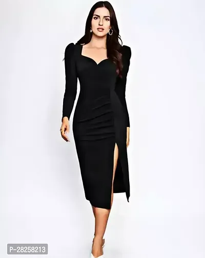 Stylish Black Cotton Solid A-Line Dress For Women