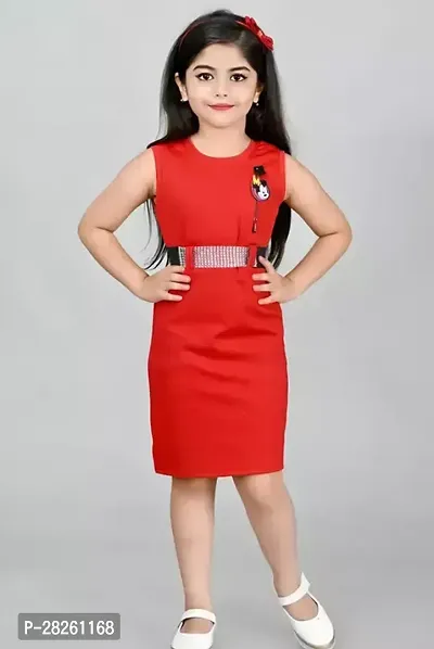 Fabulous Red Cotton Self Pattern Dress For Girls-thumb0