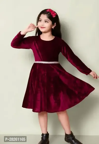Fabulous Maroon Cotton Solid Dress For Girls