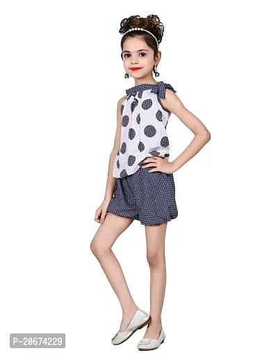 Elegant Blue Self Pattern Top with Short Set For Girls-thumb4