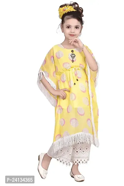VNOTTY Fashion Printed Kaftan and Payjama Set for Girls (8-9 Years, Yellow)-thumb3