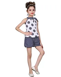 Elegant Blue Self Pattern Top with Short Set For Girls-thumb2