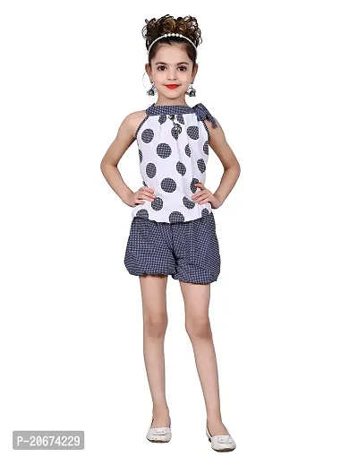 Elegant Blue Self Pattern Top with Short Set For Girls-thumb0