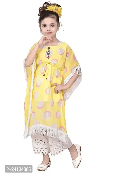 VNOTTY Fashion Printed Kaftan and Payjama Set for Girls (8-9 Years, Yellow)-thumb4