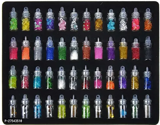 Harshits 3D Nail Art 48 Mini Bottles Glitter Sequins Rhinestones Beads Assorted Colours  (Multi)-thumb0