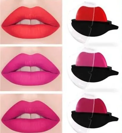 Lazy lipstick Apple shape matte finish Lip shaped Multicolor for girls 3 pcs