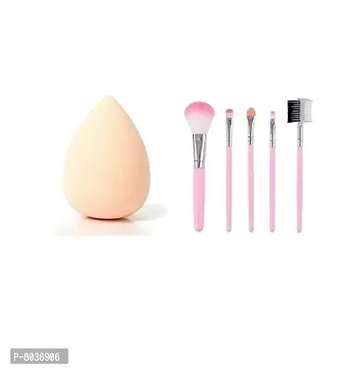 mini makeup brush set of 5 with puff multicolor