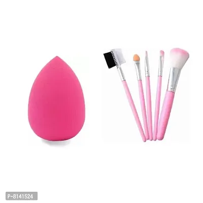 mini makeup brush set of 5 with puff multicolor