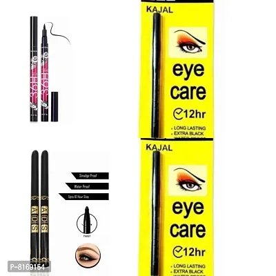 ads kajal black 2 , 36h eyeliner 2 , ads black eyeliner 2 combo pack total 6