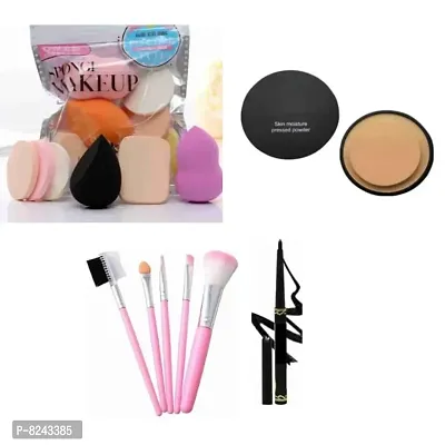 puff family pack with mini makeup brush , face compact with ads eyeliner black multicolor