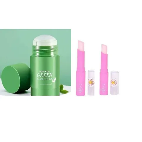 green stick mask  with 2 lip balm pink magic combo pack