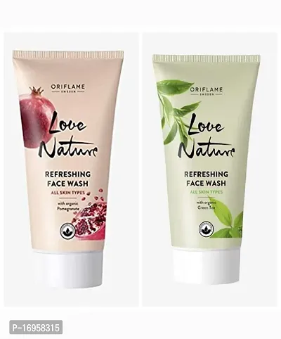 Oriflame LOVE NATURE Refreshing Face Wash with Organic Pomegranate with green tea face wash combo pack