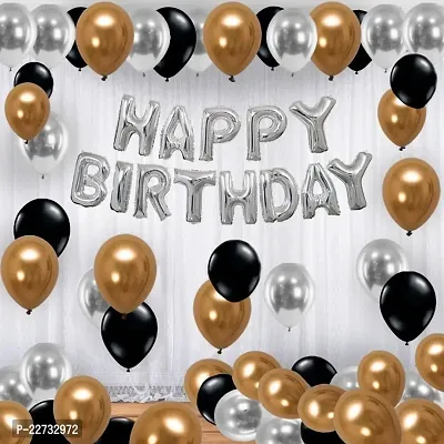 Happy Birthday Foil Letter Balloon ( Silver) + 30 Metallic Balloon ( Black, Gold, Silver )-thumb0