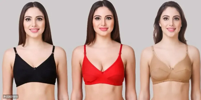 Women Plain Cotton Non-Padded Bra ( Pack Of 3 )