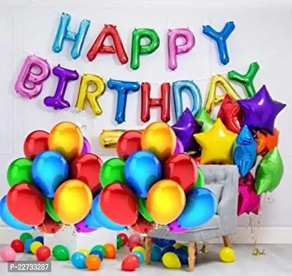 Happy Birthday Foil Letter Balloon ( Multicolor )+ 5 pcs  Foil Star Balloon (  Multicolor ) + 30 Metallic Balloon ( Multicolor )