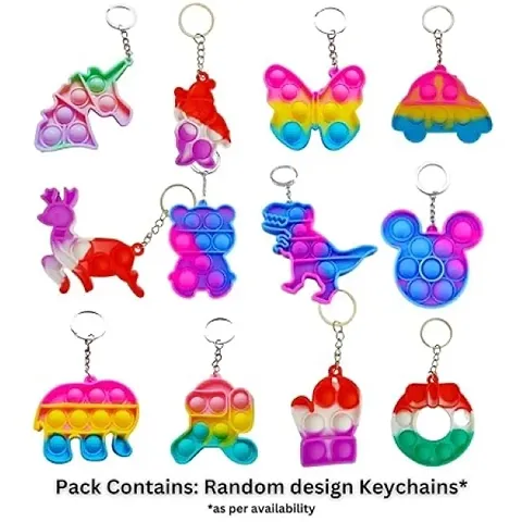 12 pcs Pop It Pop Keychain - Return Gifts for Birthday Party for Kids | Pop it Keychain Fidget Toys for Kids | Stress Relief Bubble Key Ring for Kids and Adults | Pop it Key ring