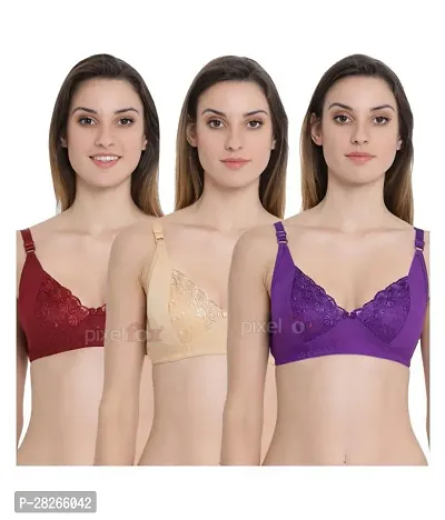 Net Non Padded Bras for Women - Pack of 3