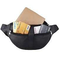 pocket bazar Stylish Waist Bag Genuine Leather 4 Zipper (Black)-thumb2