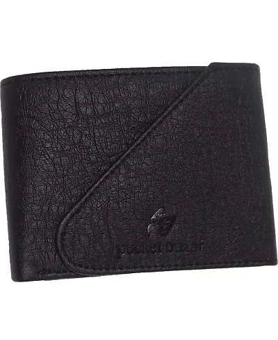 Pocket Bazar Men's Wallet || Color || Leather Wallet || Purse for Men || 5 Card Slot || 1 Coin Pocket || Hidden Compartment (Black-03)