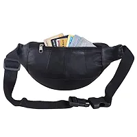 pocket bazar Stylish Waist Bag Genuine Leather 4 Zipper (Black)-thumb3