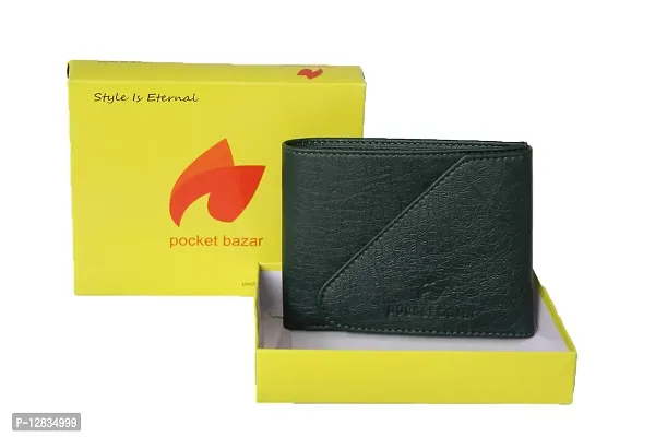 pocket bazar Men's Wallet Green Artificial Leather Wallet (5 Card Slots)-thumb5