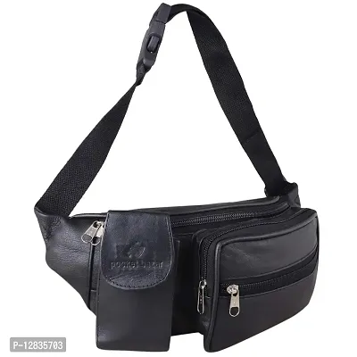 pocket bazar Stylish Waist Bag (Black) Genuine Leather-thumb0