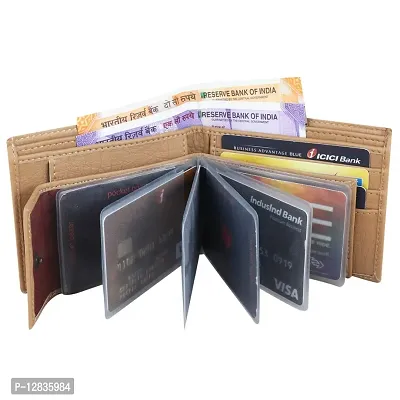 pocket bazar Men's Wallet Beige Artificial Leather Money Clip (10 Card Slots)-thumb2