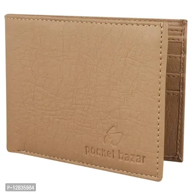 pocket bazar Men's Wallet Beige Artificial Leather Money Clip (10 Card Slots)