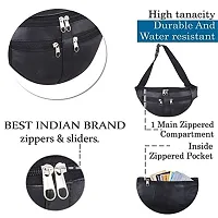 pocket bazar Stylish Waist Bag Genuine Leather 4 Zipper (Black)-thumb1