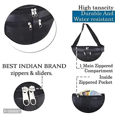 pocket bazar Stylish Waist Bag Genuine Leather 4 Zipper (Black)-thumb2