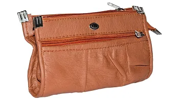 Pocket Bazar Women Casual Leather Wallet Five Zip Compartment (Tan)-thumb3