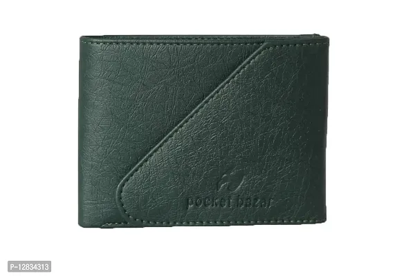 pocket bazar Men's Wallet || Black Color || Leather Wallet || Purse for Men || 5 Card Slot || 1 Coin Pocket || Hidden Compartment (Green)-thumb4