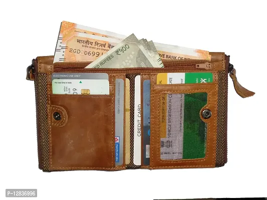 pocket bazar Men Tan Genuine Leather Wallet (8 Card Slots)-thumb3