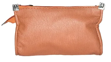 Pocket Bazar Women Casual Leather Wallet Five Zip Compartment (Tan)-thumb4