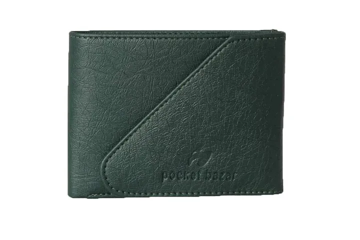 pocket bazar Men's Wallet || Color || Leather Wallet || Purse for Men || 5 Card Slot || 1 Coin Pocket || Hidden Compartment (Green)