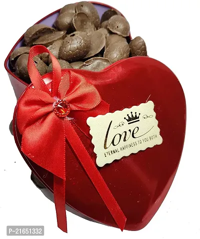 Classic Handmade Chocolate Gift Box-250 Gram Roasted Almond Chocolate In Heart Shape Metal Box-thumb0