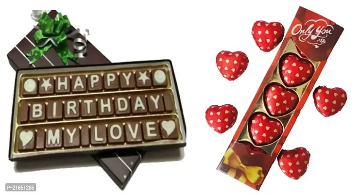 Classic Happy Birthday My Love Message With Heart Shape Chocolate Pack  (2 X 0.5 Units)