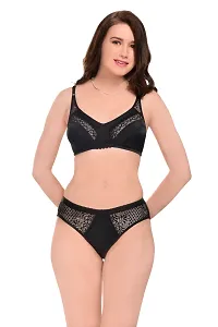 Bra  Panty Set Self Design Black Lingerie Set-thumb2