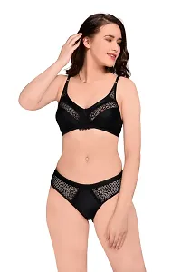 Bra  Panty Set Self Design Black Lingerie Set-thumb3