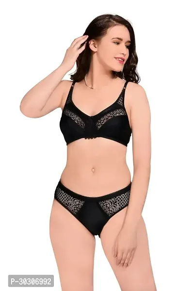 Bra  Panty Set Self Design Black Lingerie Set-thumb4