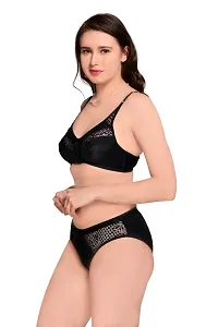 Bra  Panty Set Self Design Black Lingerie Set-thumb4