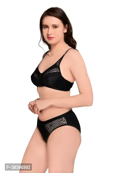 Bra  Panty Set Self Design Black Lingerie Set-thumb5