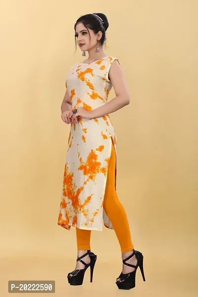 Orange Colored Printed Rayon Kurti-thumb2
